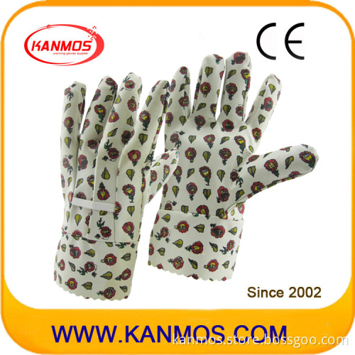 Printed-Flower Vinyl Cotton Garden Industrial Safety Work Gloves (41012)